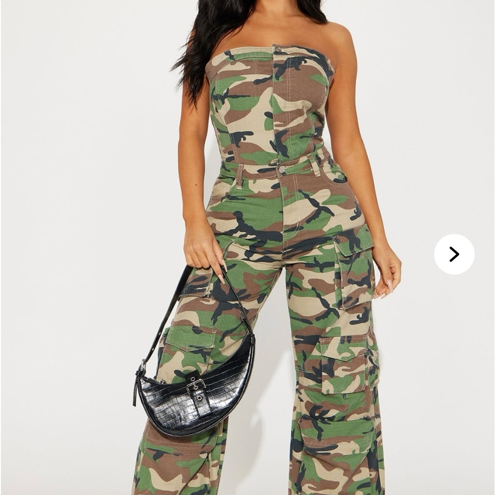 Fashion Nova Camouflage Strapless Jumpsuit - Size M